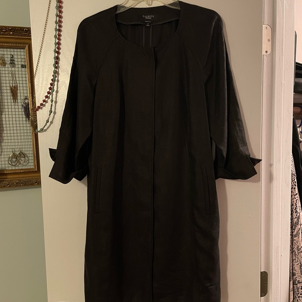 Talbots Collection Black Linen Overcoat Medium